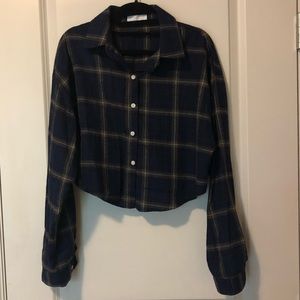Oak + fort navy blue cropped flannel